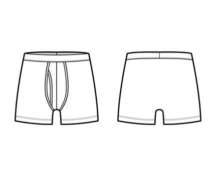 Boxer briefs underwear technical fashion illustration with elastic waistband Athletic-style skin-tight trunks Underpants