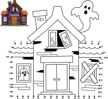Dot to Dot Haunted House Halloween Isolated