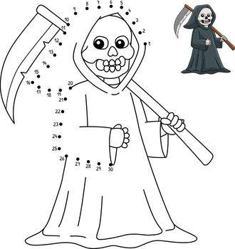 Dot to Dot Grim Reaper Halloween Isolated Coloring