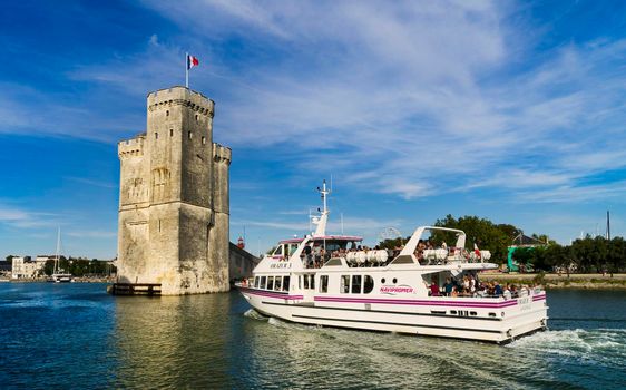 View of the entrance to the old port of the French city of La Rochelle.