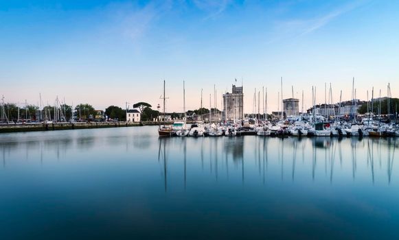 View of the old port of the French city of La Rochelle at sunset.