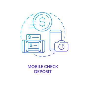 Mobile check deposit blue gradient concept icon