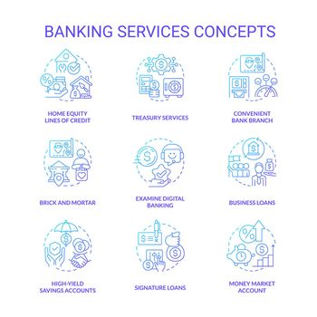 Banking services blue gradient concept icons set