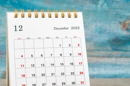 Close up the December 2022 Monthly desk calendar for 2022.