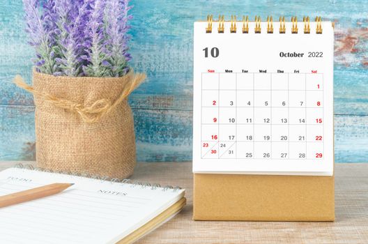 The October 2022 Monthly desk calendar for 2022 year with diary.