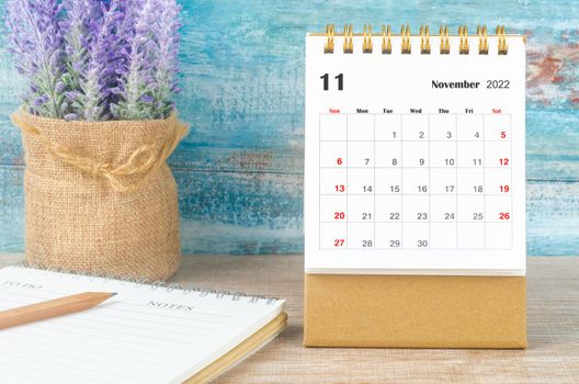 The November 2022 Monthly desk calendar for 2022 year with diary.