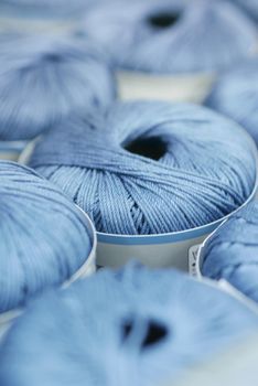 Close-up shot of blue color yarn