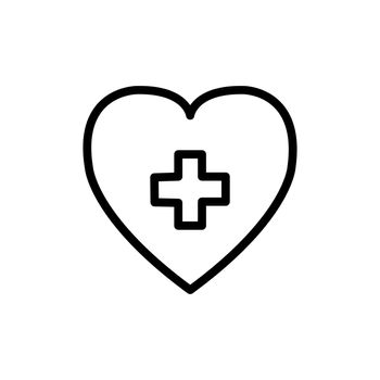 Cross inside heart line style icon design of Medical care hygiene health emergency aid exam clinic and patient theme Vector illustration