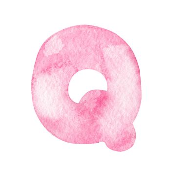 Watercolor pink letter Q isolated on white