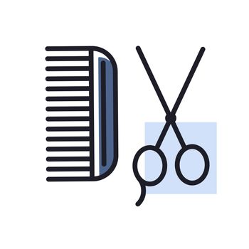 Animal grooming, hairbrush and scissors icon