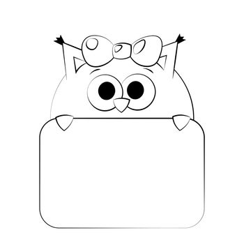 Cute Owl with poster without text in black and white for congratulation