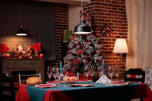 Christmas eve table in luxury interior, beautiful decorated place