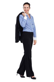 Shes a career woman. Full length portrait of a businesswoman against a white background.