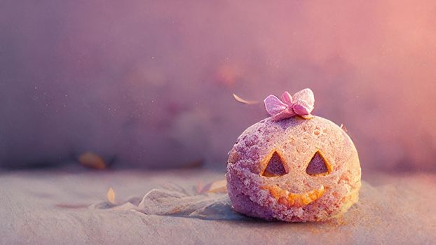 halloween cute pumpkin on pink background with space for text