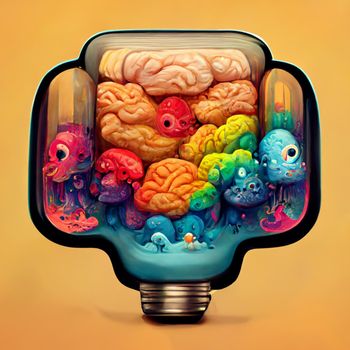 Colorful creative human brain. Cartoon style.