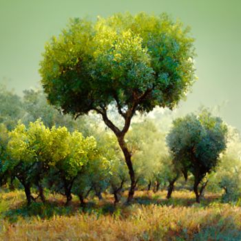 Olive plantation with old olive trees in Italy.