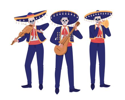Musicians in mexican costumes semi flat color vector characters