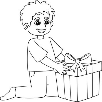 Hanukkah Boy with Gift Isolated Coloring Page