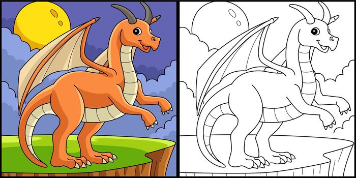 Dragon Animal Coloring Page Colored Illustration