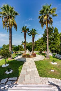Achilleion palace in Corfu Island, Greece, built by Empress of Austria Elisabeth of Bavaria, also known as Sisi. The Achilleion palace in Corfu, Greece.