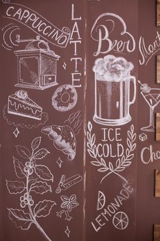 Artistic drawing on the walls of a vintage coffee shop