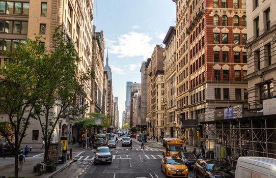 New york, USA - May 15, 2019: Busy wide street in New York city, USA