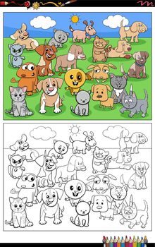 cartoon puppies and kittens group coloring page
