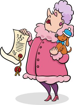 cartoon pet owner woman with her dog and dog show diploma