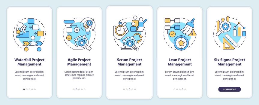 Project management styles blue onboarding mobile app screen