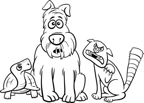 cartoon dog character with cat and tortoise coloring page