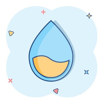 Water drop icon in comic style. Raindrop vector cartoon illustration pictogram. Droplet water blob business concept splash effect.