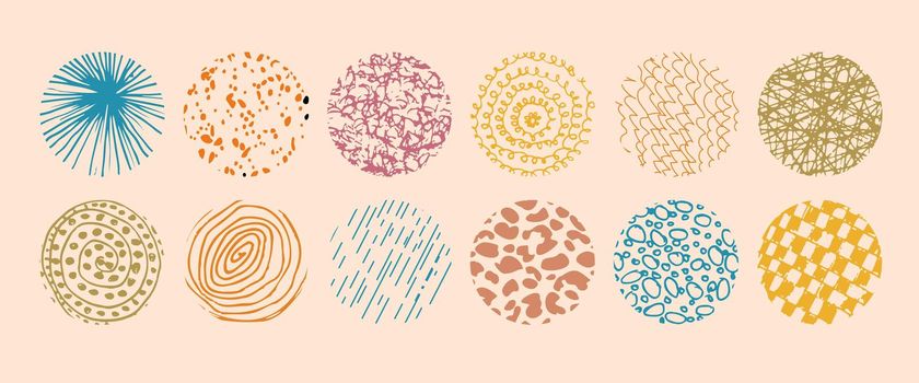 Set of round Abstract colored Backgrounds hand-drawn doodles