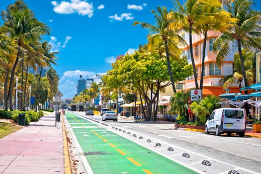 Colorful street of Miami Beach Ocean Drive architecture view