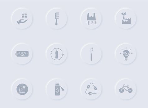 zero waste gray glyph icons on round rubber buttons. zero waste vector icons for web, mobile apps, ui design and promo business polygraphy