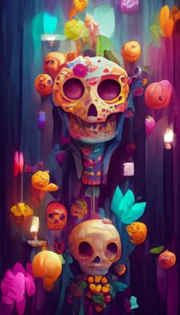 beautiful illustration of the Day of the Dead. typical altar of the day of the dead. Remembrance Day.