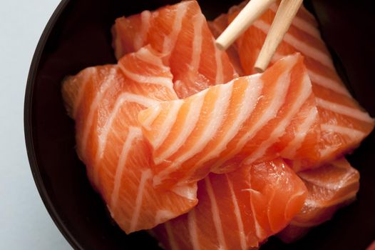 Sashimi raw fish strips close up