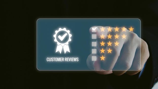 Customer service experience and business satisfaction survey popup five star icon for feedback review satisfaction service.