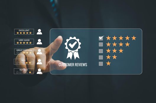 Customer service experience and business satisfaction survey popup five star icon for feedback review satisfaction service.