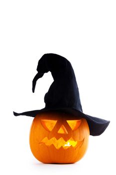 Halloween pumpkin in witches hat