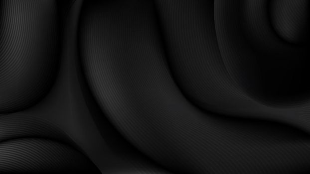 Abstract elegant 3D black fabric wrinkles with lines pattern texture on dark background