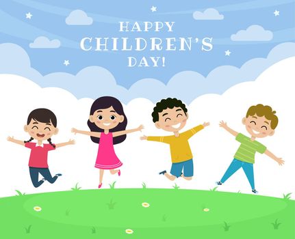 Happy children's day poster concept. Joyful kids