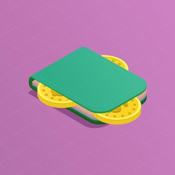 Online wallet isometric concept. online payment and banking