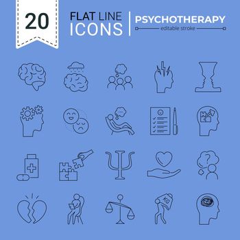 Psychotherapy and psychology line icon set. Simple