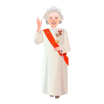London, United Kingdom - 16 February 2022: Queen Elizabeth II full length ceremonial vector portrait. The Queen's platinum jubilee celebration.