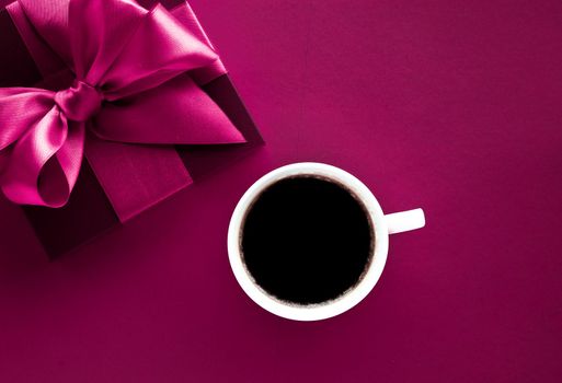 Coffee cup and luxury gift box flatlay background
