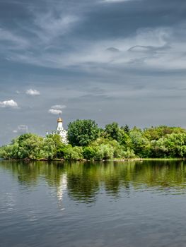 Orthodox church in Dnipro city on the riverside, Ukraine.