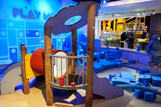 Interior of science museum playground. Kids entertainment and education. Kuala Lumpur, Malaysia - 04.01.2020