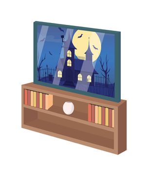 TV set with horror movie semi flat color vector object