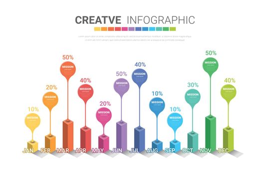 Presentation, Business infographics template for 12 options