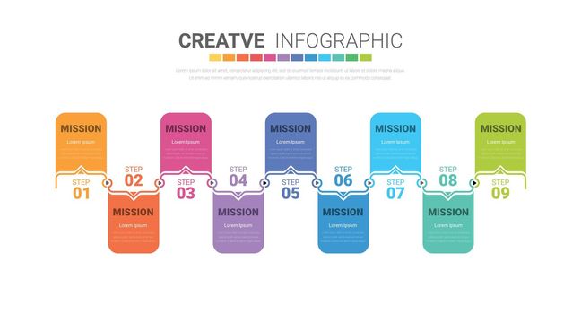 Vector Infographic design with 9 options or steps. Infographics for business concept. Can be used for presentations banner, workflow layout, process diagram, flow chart, info graph